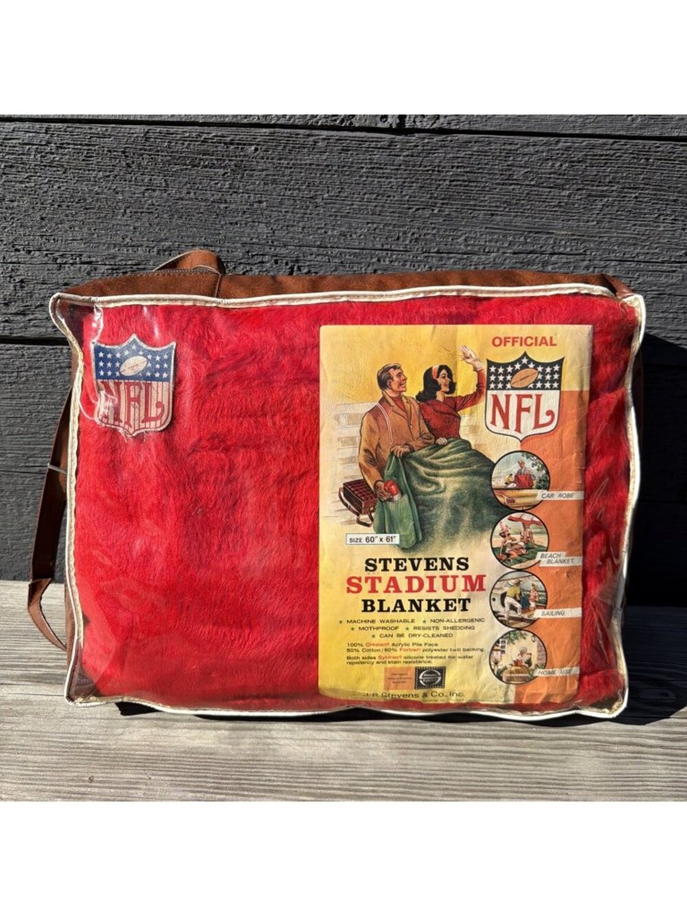 Vintage Steven's Official NFL Stadium Blanket Red 1950s Carry Bag w/ Cushion